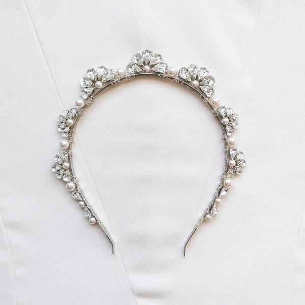 Crystal art deco headpiece, rhinestone bridal tiara, silver wedding headband, bridal hairpiece, bridal hair accessory