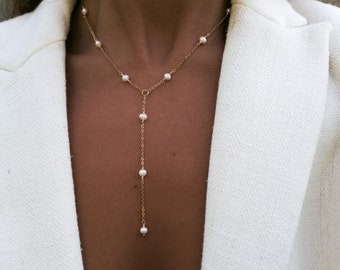 Collana lariat di perle, collana a catena di perle Y, gioielli da sposa, regalo per lei