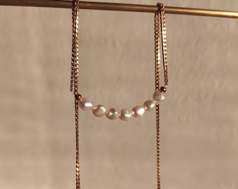 Pearl chain necklace, gold tarnish resistant stainless steel jewelry for every day