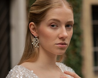 Boucles d’oreilles de lustre de mariée, boucles d’oreilles de mariage en strass, bijoux en cristal de déclaration