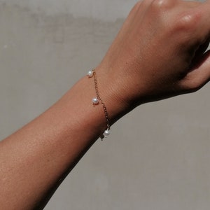 Pearl charm bracelet, dainty pearl chain bracelet, boho bridal jewelry, june birthstone gift image 1