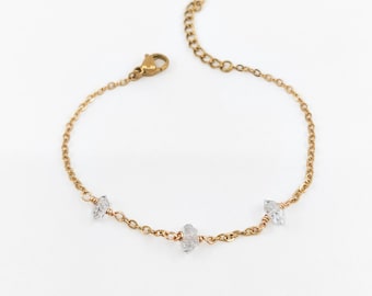 Herkimer diamond chain bracelet, quartz gemstone stainless steel jewelry