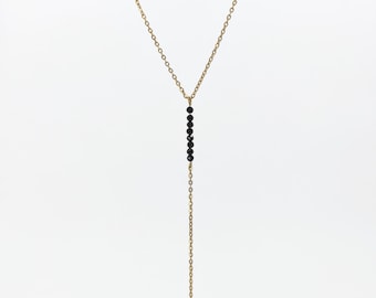 Black spinel gold chain Y necklace, waterproof PVD gold plated stainless steel jewelry