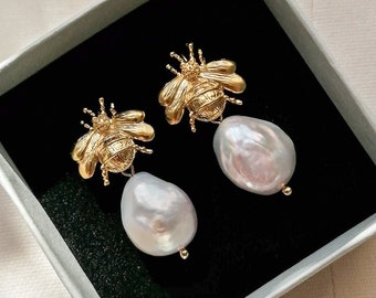 Bumblebee pearl earrings