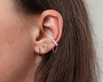 Freshwater Pearl Ear Cuff: 14k Gold Filled Chain Ear Wrap