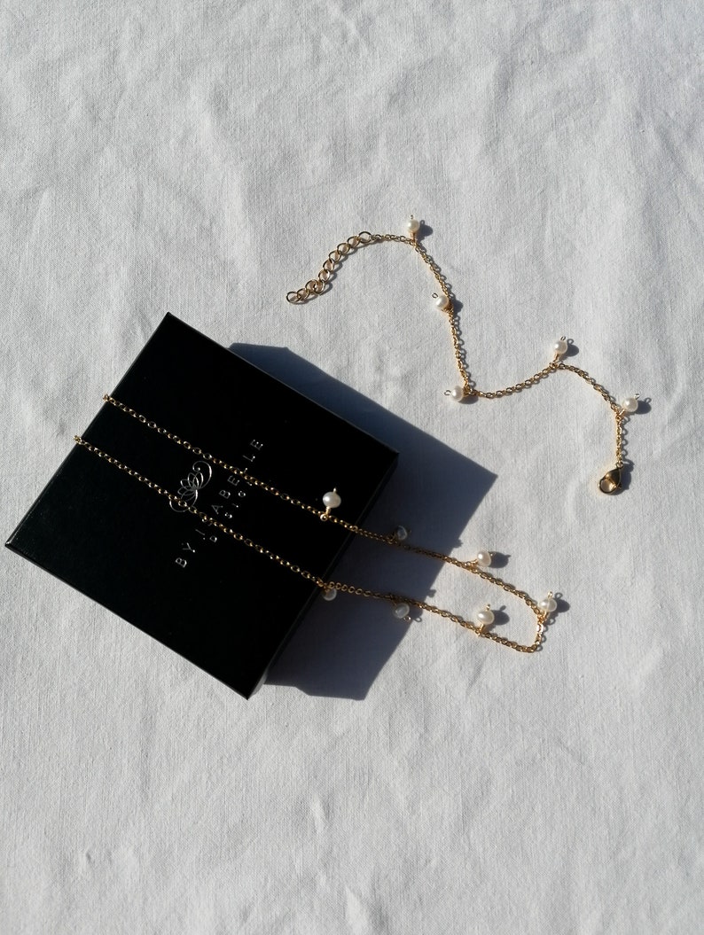 Pearl charm bracelet, dainty pearl chain bracelet, boho bridal jewelry, june birthstone gift image 4