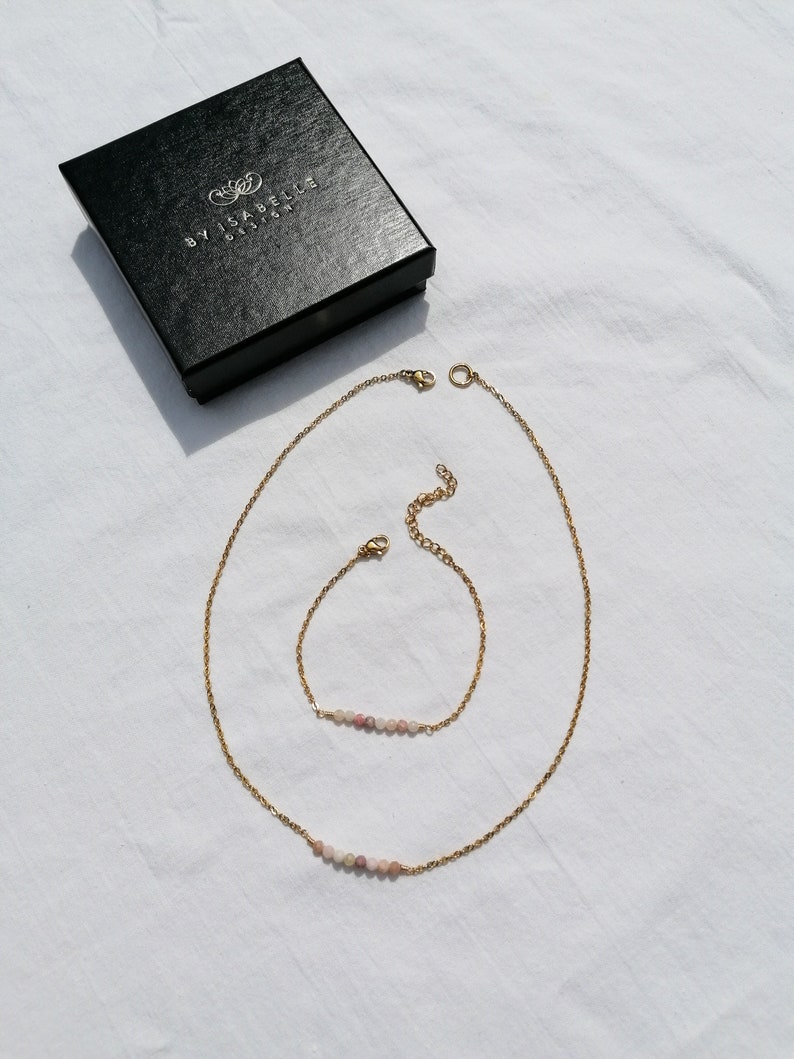 Pink opal bracelet, gemstone bar bracelet, minimalist everyday jewelry, october birthstone gift image 6