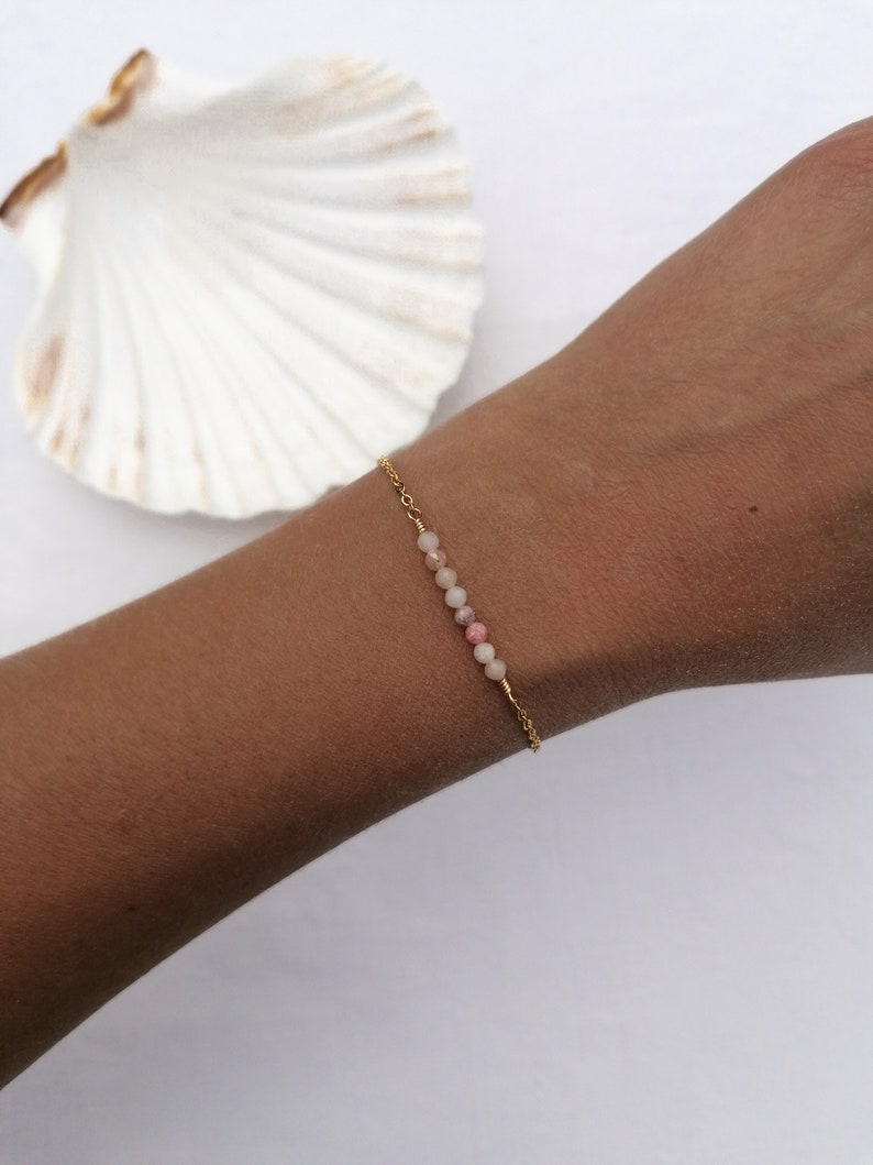 Pink opal bracelet, gemstone bar bracelet, minimalist everyday jewelry, october birthstone gift image 5