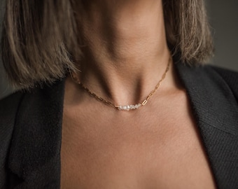 Herkimer diamond paperclip chain necklace, tarnish resistant jewelry