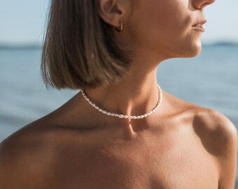 Baroque pearl beaded necklace, adjustable freshwater pearl strand, boho bridal jewelry