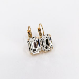 Emerald cut earrings, clear octagon crystal earrings, bridal wedding drop earrings image 8