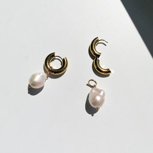 Chunky pearl hoop earrings, large barique pearl earrings, flameball pearl jewelry, gift for her image 7