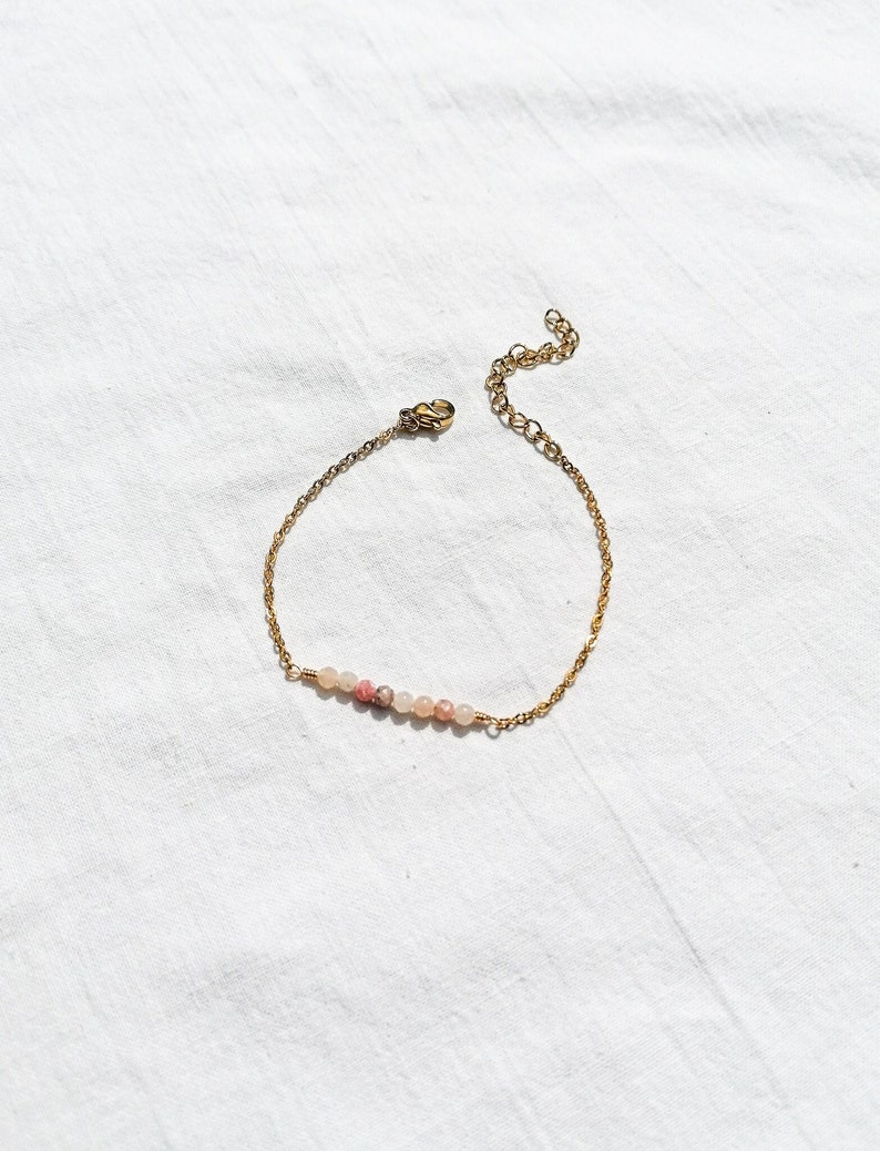 Pink opal bracelet, gemstone bar bracelet, minimalist everyday jewelry, october birthstone gift image 1