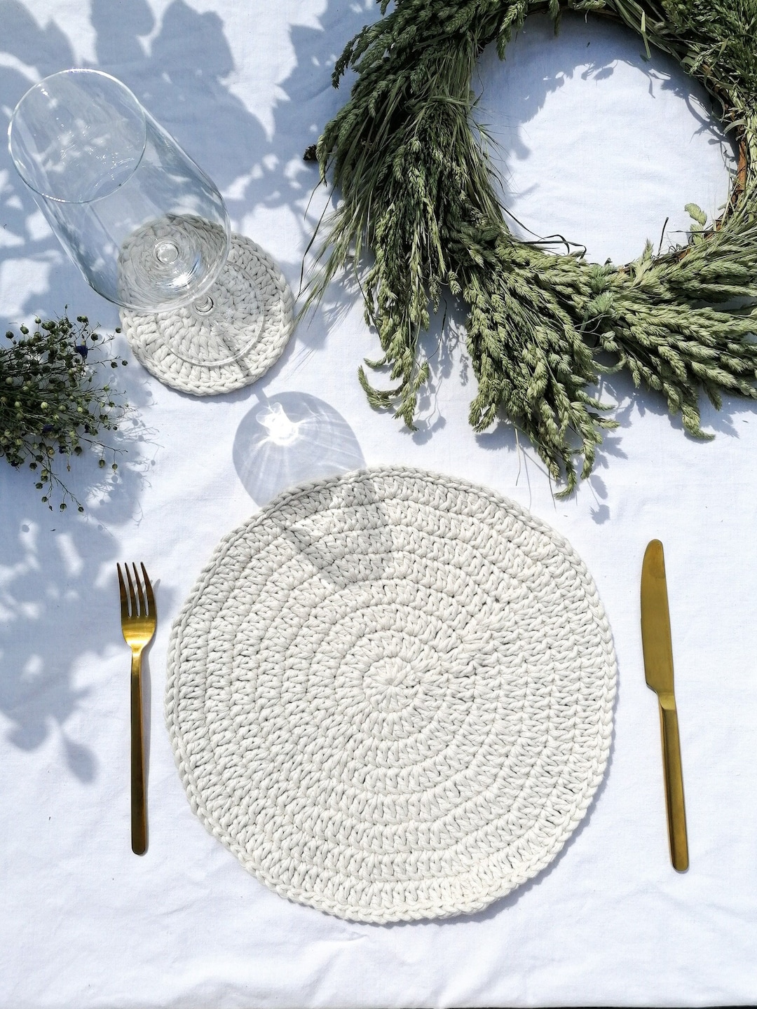 Round Cotton Placemats Set of Table Setting Housewarming Etsy