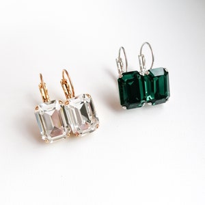 Emerald cut earrings, clear octagon crystal earrings, bridal wedding drop earrings image 4