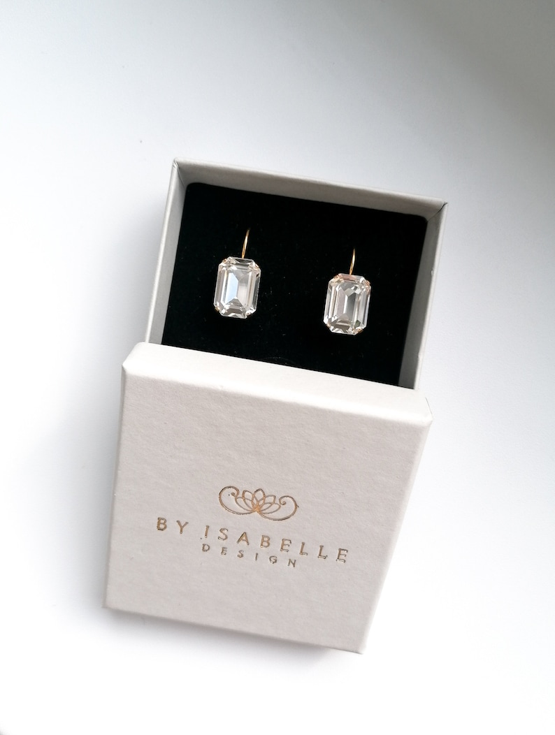 Emerald cut earrings, clear octagon crystal earrings, bridal wedding drop earrings image 10
