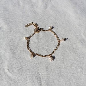 Pearl charm bracelet, dainty pearl chain bracelet, boho bridal jewelry, june birthstone gift Just the bracelet