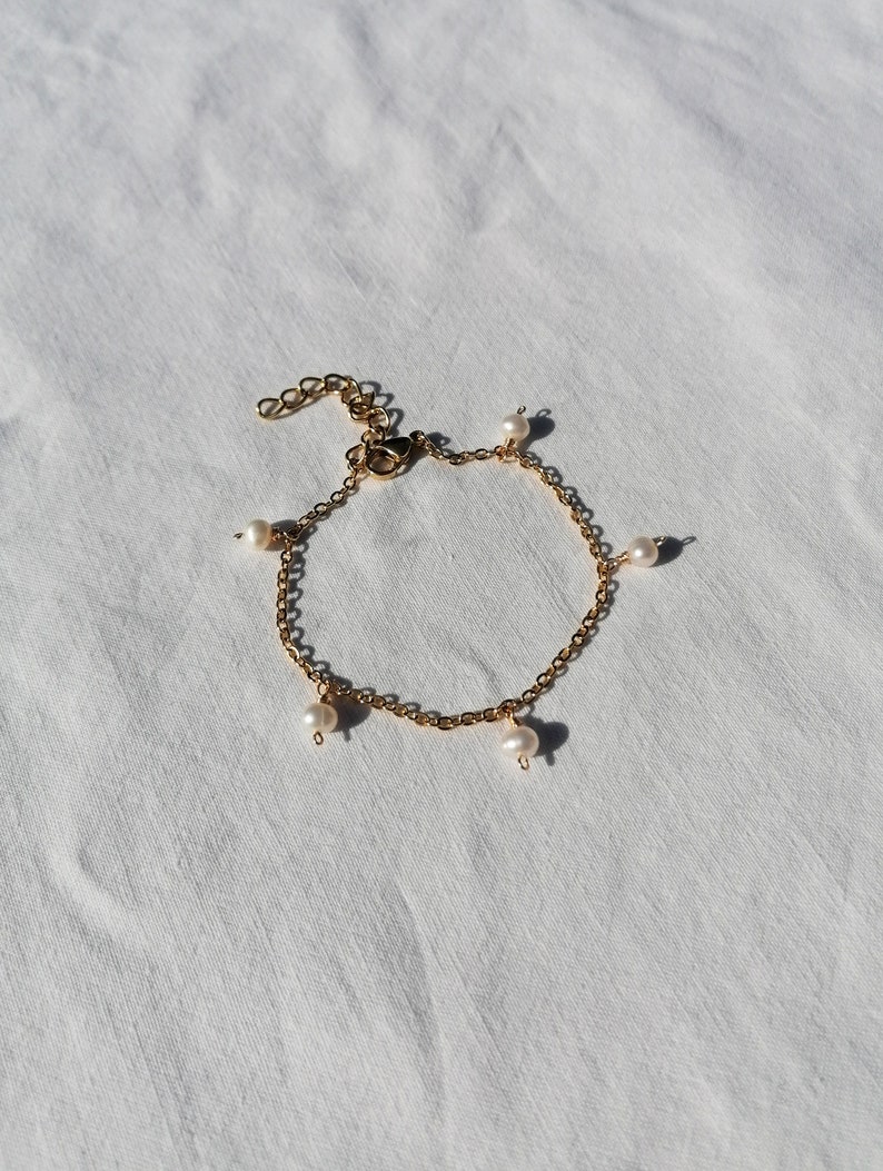 Pearl charm bracelet, dainty pearl chain bracelet, boho bridal jewelry, june birthstone gift Just the bracelet