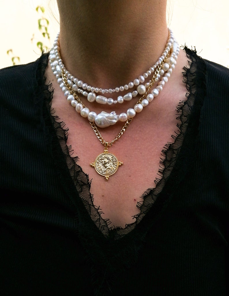 Collier irrégulier de perles d'eau douce, collier de perles véritables, collier de brins de perles modernes, cadeau pour elle image 9