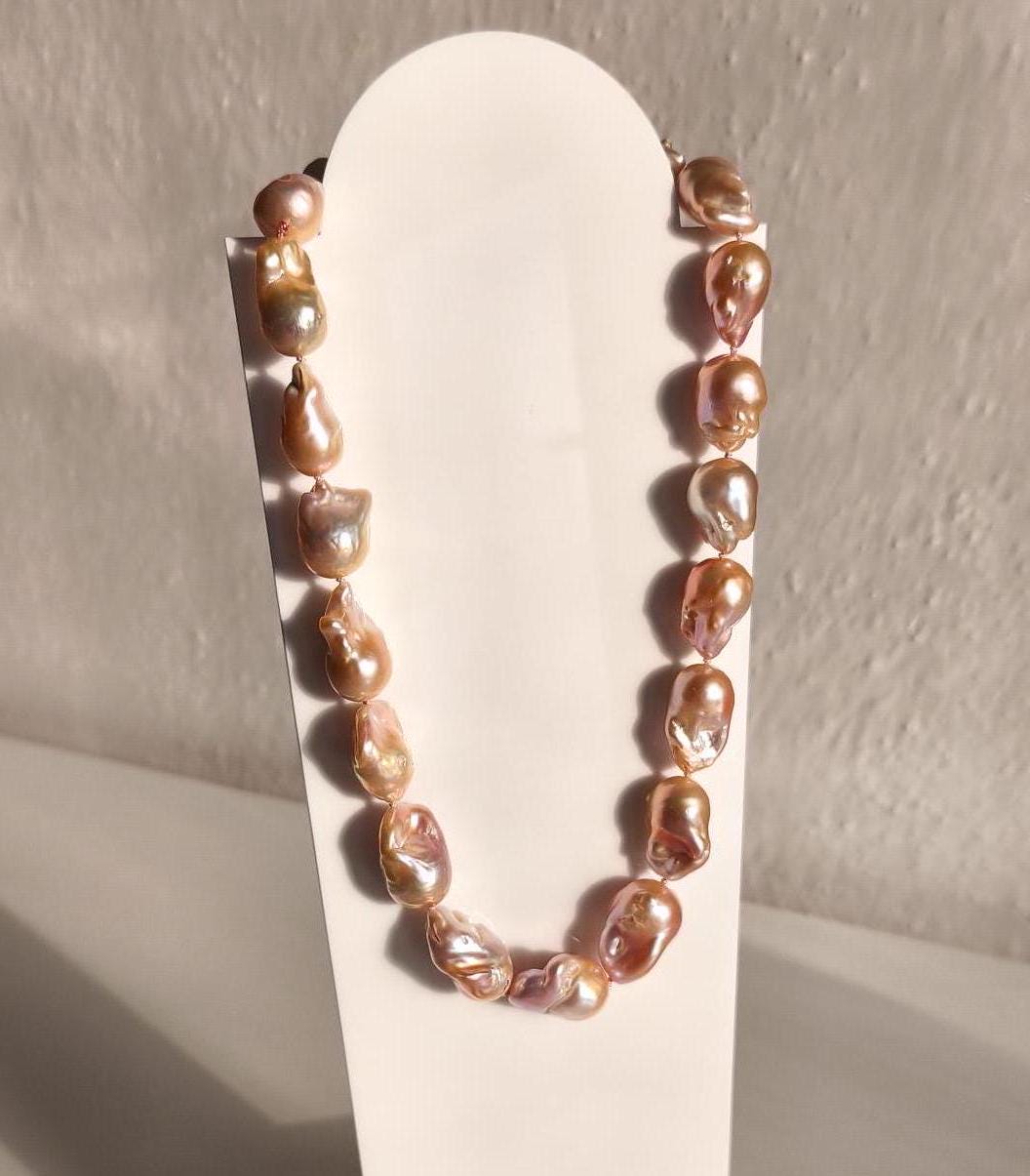 Orange pearl necklace, statement pearl jewelry, big baroque pearl necklace, peach pink pearls, large freshwater pearls, anniversary gift