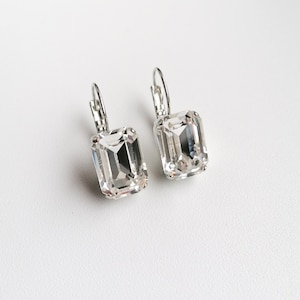 Emerald cut earrings, clear octagon crystal earrings, bridal wedding drop earrings image 7