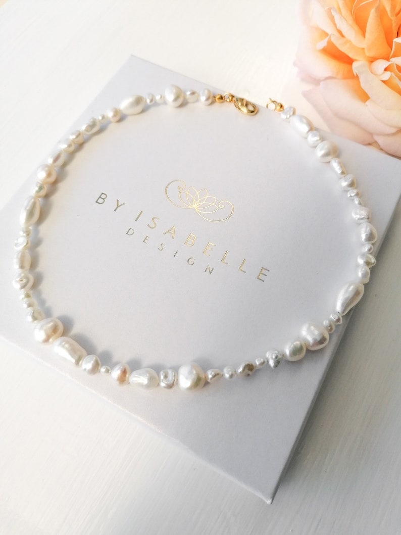 Collier irrégulier de perles d'eau douce, collier de perles véritables, collier de brins de perles modernes, cadeau pour elle image 10