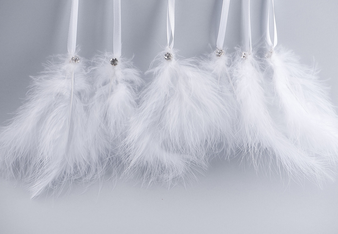 Feather Christmas Tree Ornaments, Set of White Feather Winter