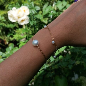 Pearl charm bracelet, dainty pearl chain bracelet, boho bridal jewelry, june birthstone gift image 5