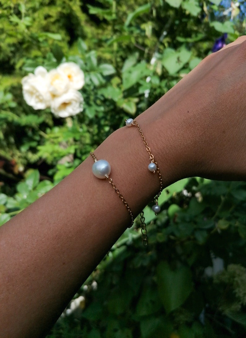 Pearl charm bracelet, dainty pearl chain bracelet, boho bridal jewelry, june birthstone gift image 5