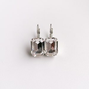 Emerald cut earrings, clear octagon crystal earrings, bridal wedding drop earrings image 6