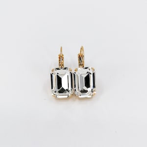 Emerald cut earrings, clear octagon crystal earrings, bridal wedding drop earrings image 9