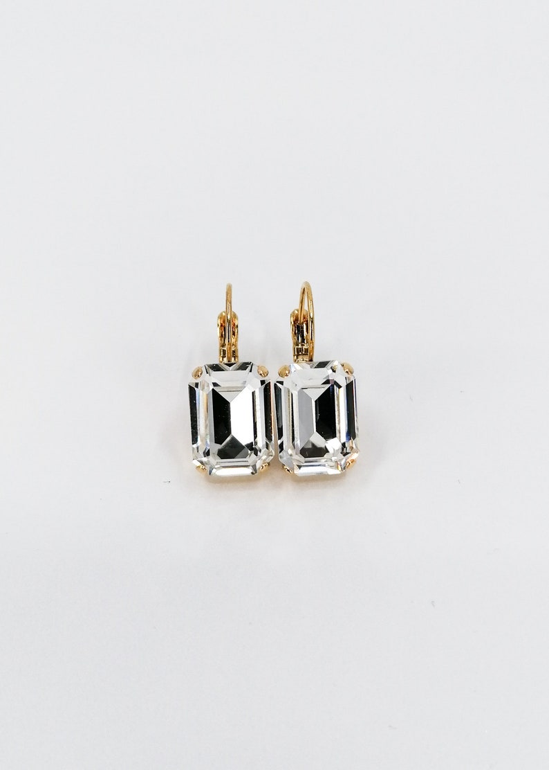 Emerald cut earrings, clear octagon crystal earrings, bridal wedding drop earrings image 9