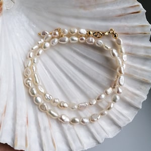 Baroque pearl beaded necklace, adjustable freshwater pearl strand, boho bridal jewelry