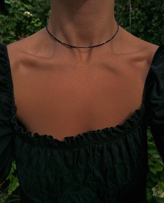 Black spinel necklace, black gemstone choker, dainty sparkly gem jewelry
