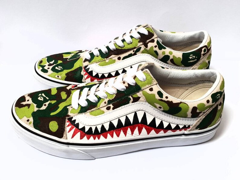 Custom Bape Camo Print Old Skool Vans Hand Painted size US