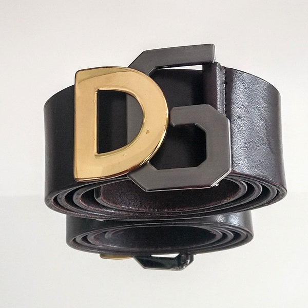 Genuine Early 2000 Original Dolce & Gabbana bicolor Brass and leather men's belt, made in Italy