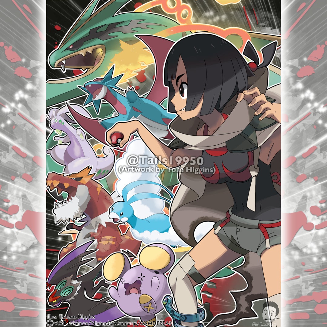 rayquaza, zinnia, and mega rayquaza (pokemon and 1 more) drawn by