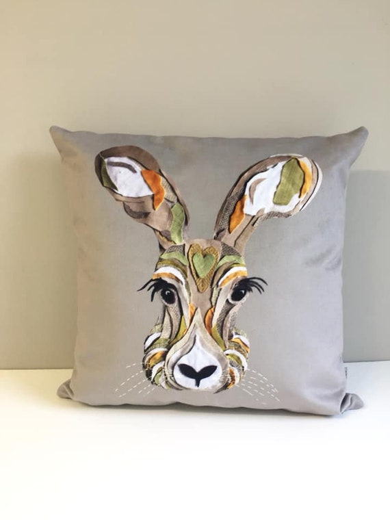 Printed Hare cushion (Vegan Suede)