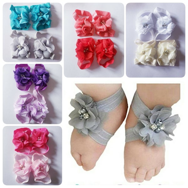 Flower Barefoot Baby Sandals|  Elastic Barefoot Baby Sandals|  Infant Sandals, Baby Shower Gift