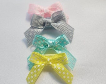 Set of 4 polka dot ribbon Hair Bows| Sailor Hair Bow| VELCRO® brand hook and loop fastener Hair Bows, Baby Hair Bows