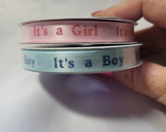 By the Yard It's a Girl OR It's a Boy Ribbon| Crafting Ribbon| Bow Making Ribbon, Glitter Ribbon for Crafts, 3/8" bow making ribbon