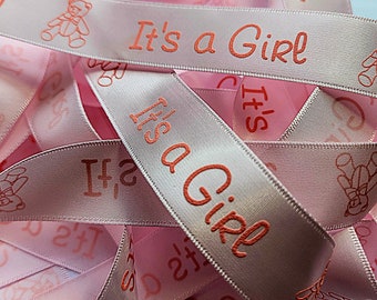 5 Yards It's a Girl Ribbon| Crafting Ribbon| Bow Making Ribbon, Glitter Ribbon for Crafts, 7/8" bow making ribbon