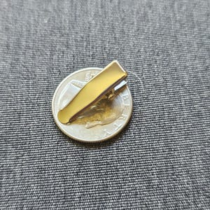 May include: A gold metal alligator clip, approximately the size of a US quarter, for hair or crafts.