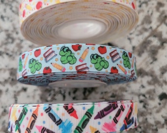 3 Yards 5/8" Back to School Ribbon, Back to School Craft and Bow Ribbon