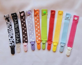 Snap Pacifier Clip, Ribbon Pacifier Clip,  Binky Clip