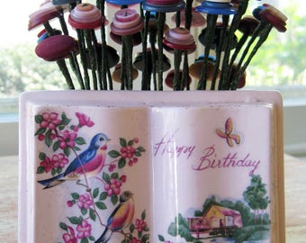 Vintage Button Bouquet: "Happy Birthday"