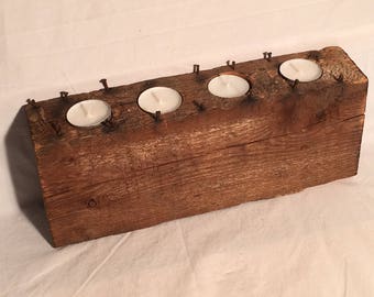 4 Tea Light, Natural Wood, Reclaimed Materials, Gift,