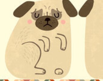 Fabric Panel Make Cushion Upholstery Craft Cotton hand Pulled Pug Beer