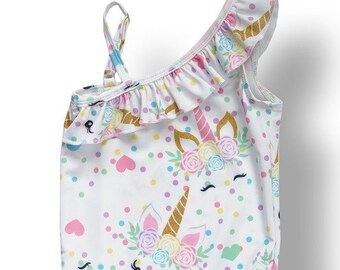 Unicorn swimsuit, colorful shinny swimsuit, toddler swimsuit, girl unicorn swimwear, vacation wear, size 2T, 3T, 4, 5 6 7 children swimsuit