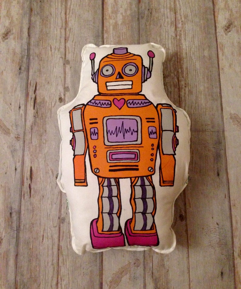 ROBOT fabric orange robot robot pattern cut and sew robot toy diy diy stuffed robot robot pillow panel robot toy kit plushies robot